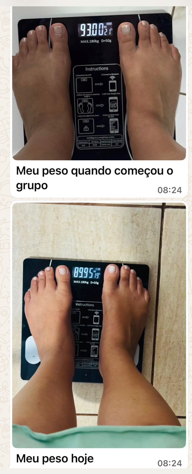 Resultado real: de 93,00kg para 89,95kg